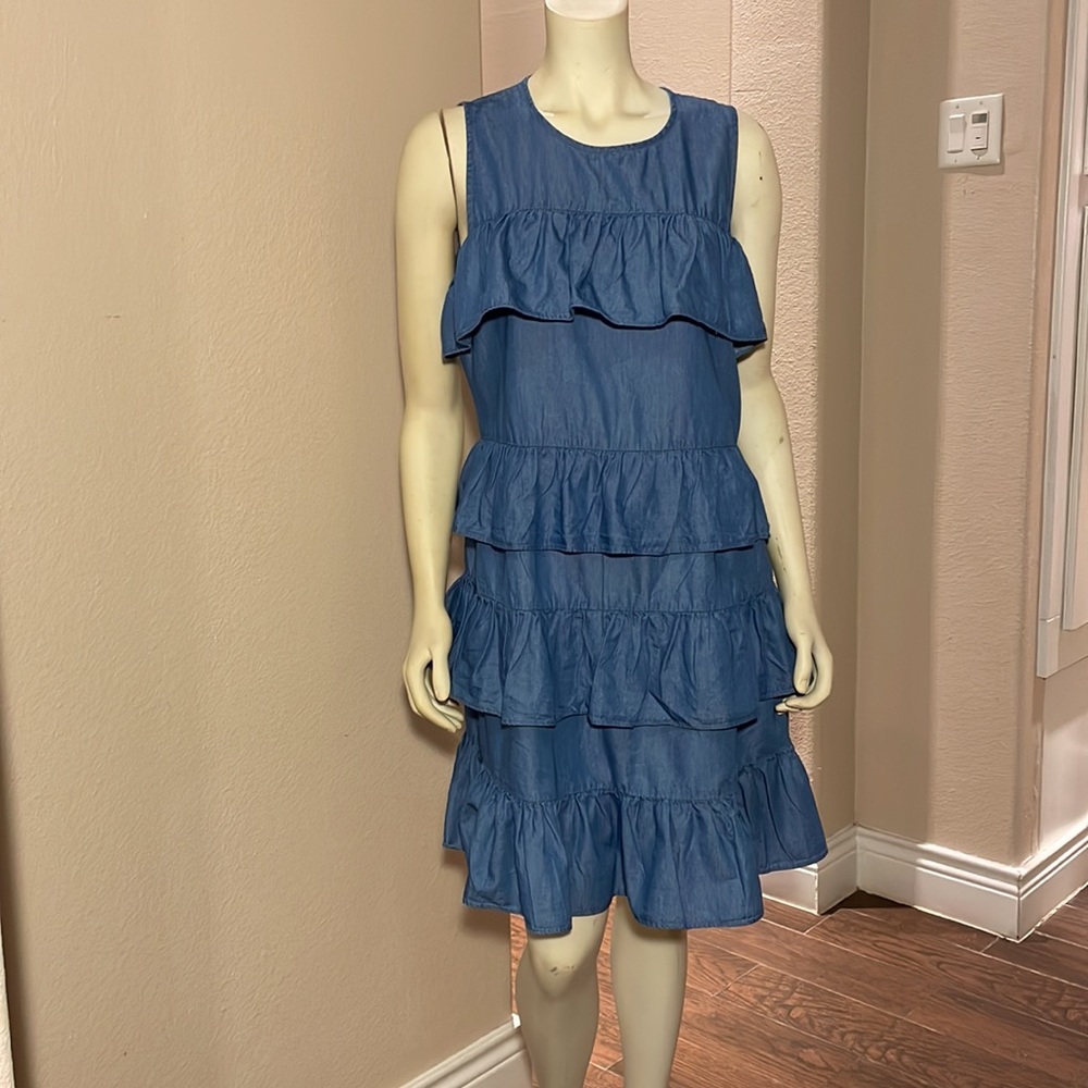 Michael Kors, sleeveless, jean ruffled dress.